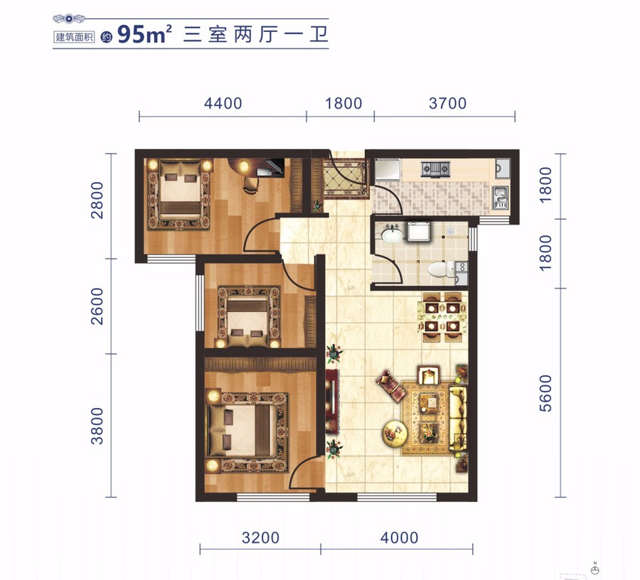 乌鲁木齐沙依巴克区95平,3室2厅,95平米户型图-乌鲁木齐购房网